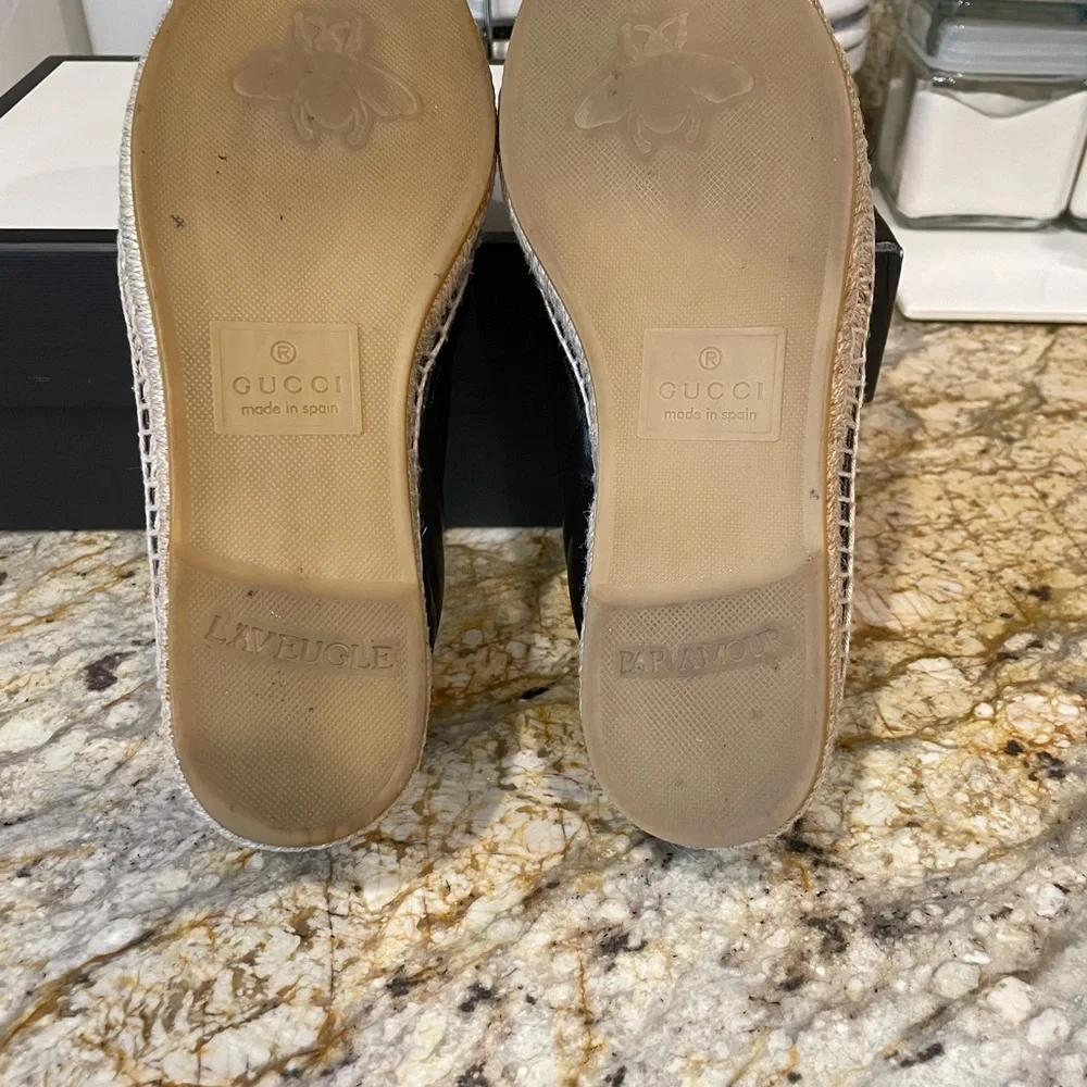 Authentic Black Leather Gucci Espadrille Double G Size 35 - Picture 3 of 9
